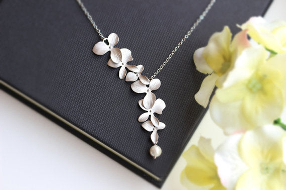 Todorova Orchid Flower with Simulated Pearl Necklace